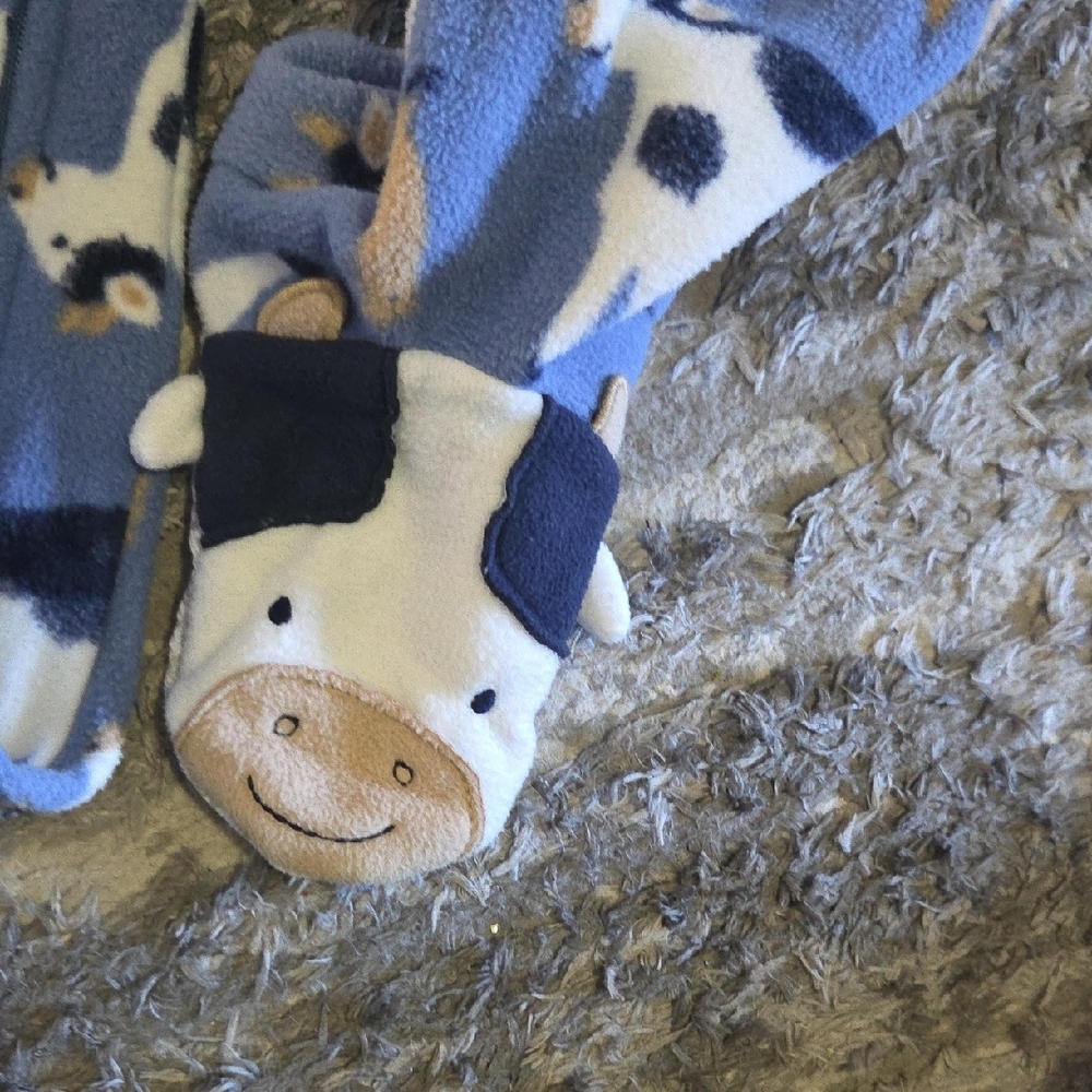 Carter's Blue Cow Print Kids Footie Pajamas - Picture 3 of 6